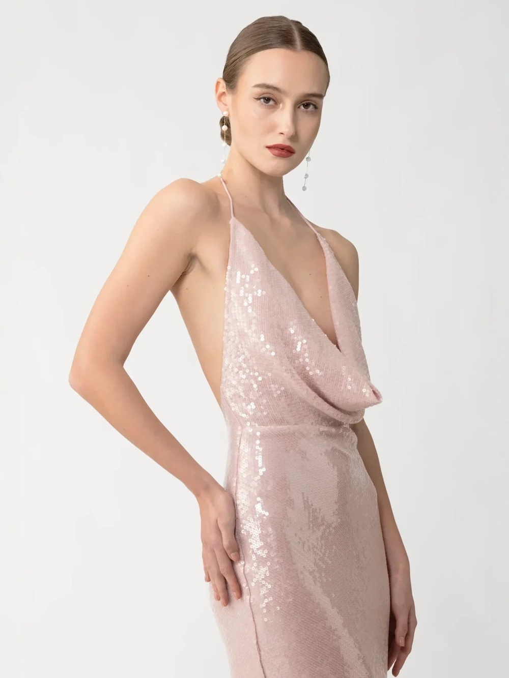 NWT SAU LEE Claudia Cowl-Neck Shine Sequin Maxi Dress - Picture 3 of 10